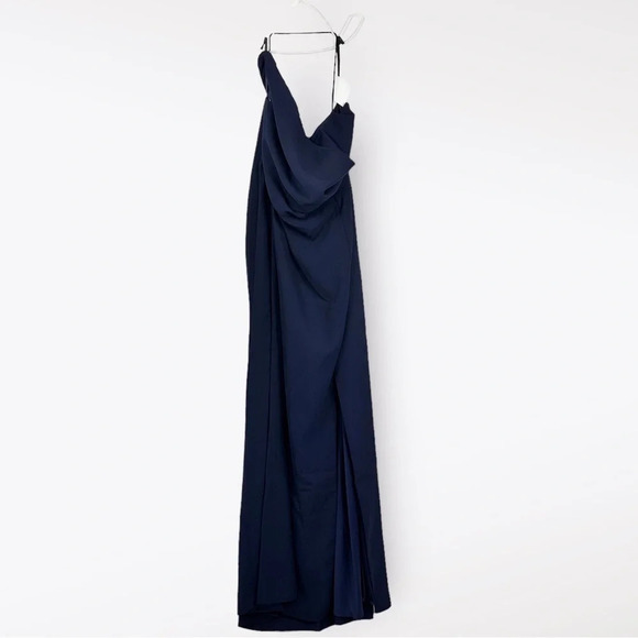 After Six One-Shoulder Draped Cowl-Neck Maxi Dress in Midnight Navy Size 20 - Picture 3 of 8